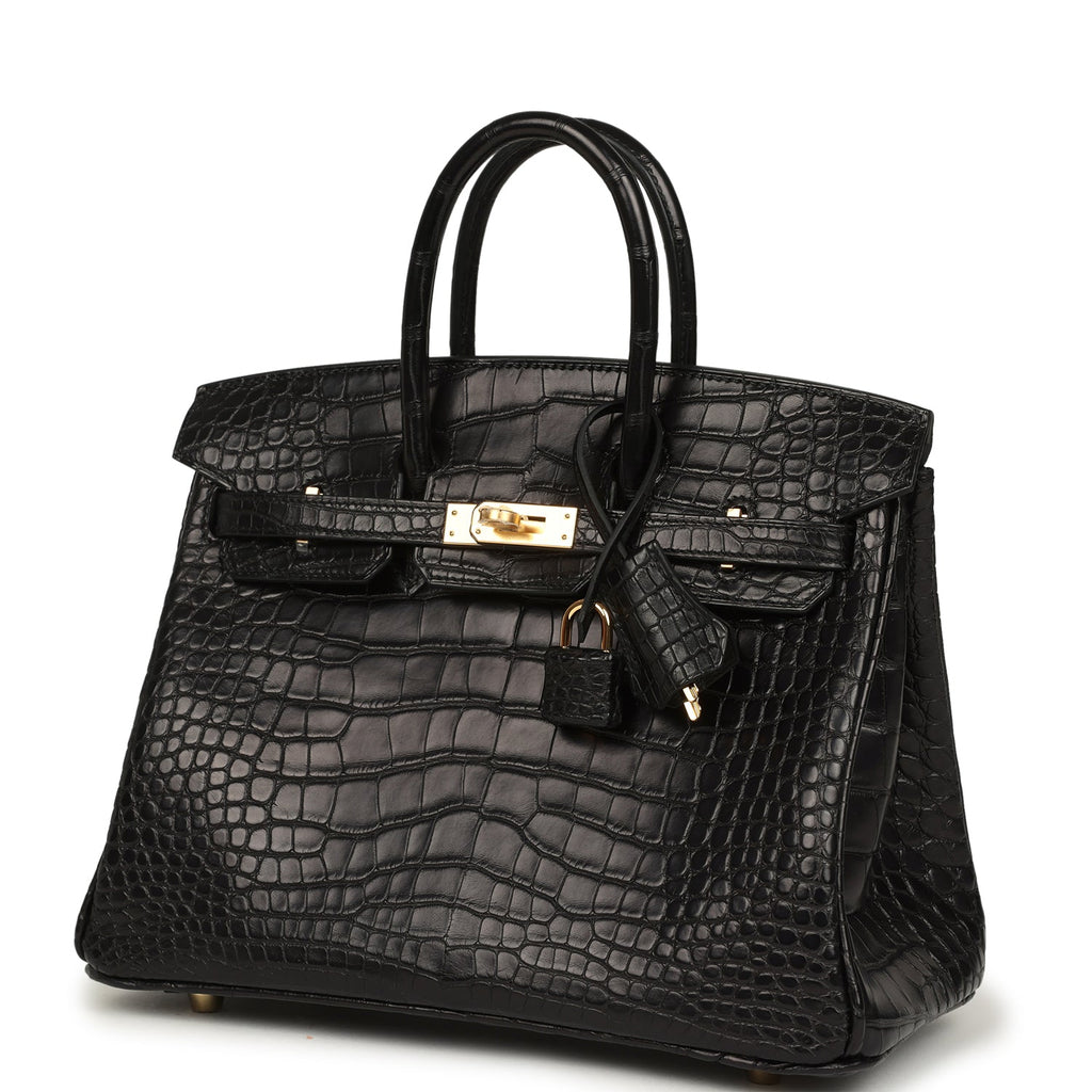 Hermes Birkin 25 Black Matte Alligator Gold Hardware