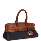 Vintage Hermes Shoulder Birkin 42 JPG Fauve Barenia and Dark Blue Denim Palladium Hardware