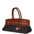 Vintage Hermes Shoulder Birkin 42 JPG Fauve Barenia and Dark Blue Denim Palladium Hardware