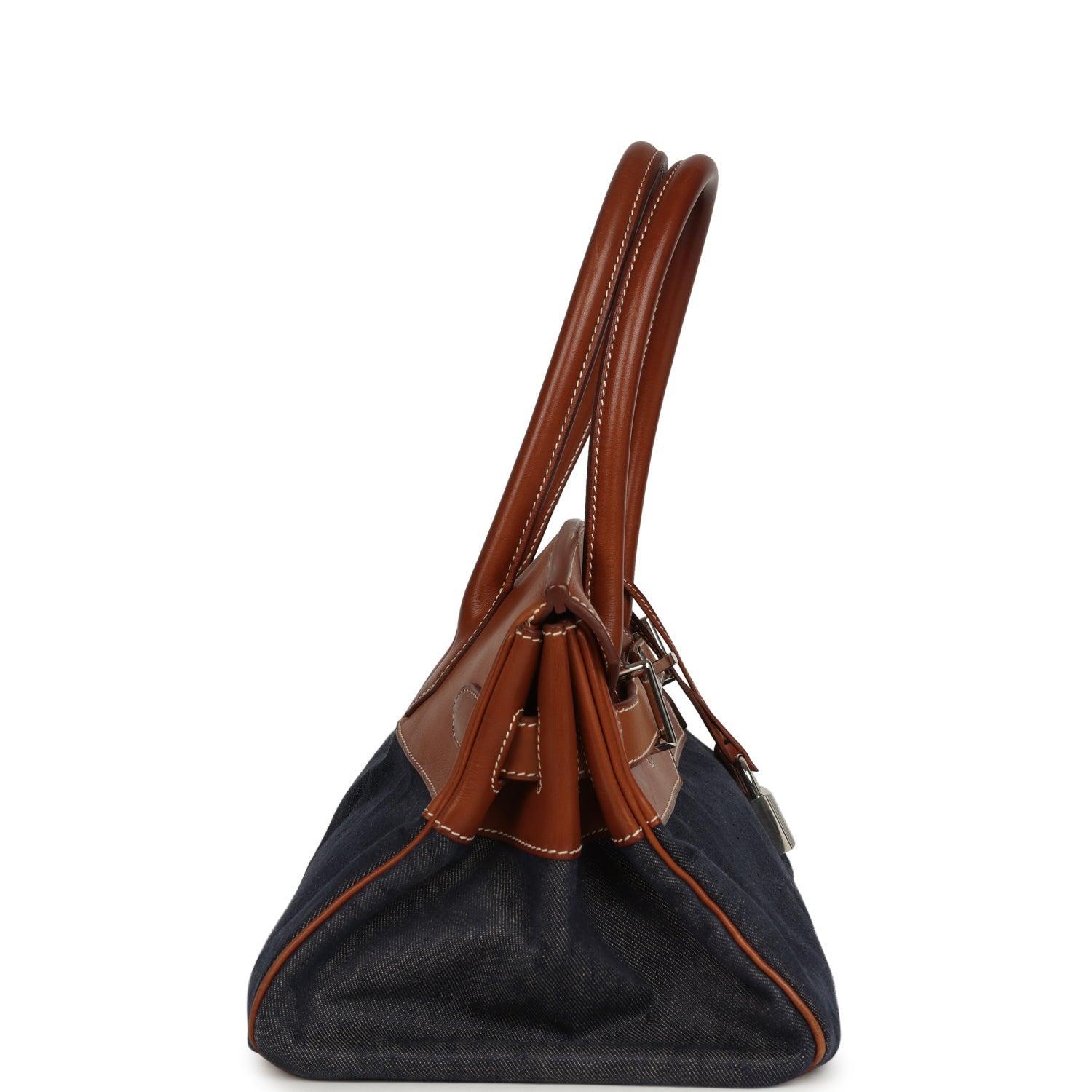 Vintage Hermes Shoulder Birkin 42 JPG Fauve Barenia and Dark Blue Denim Palladium Hardware