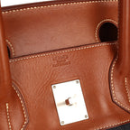 Vintage Hermes Shoulder Birkin 42 JPG Fauve Barenia and Dark Blue Denim Palladium Hardware