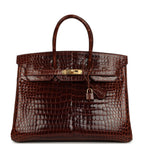 Hermes Birkin 35 Miel Shiny Porosus Crocodile Gold Hardware