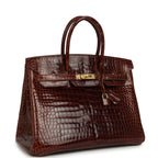 Hermes Birkin 35 Miel Shiny Porosus Crocodile Gold Hardware