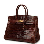 Hermes Birkin 35 Miel Shiny Porosus Crocodile Gold Hardware