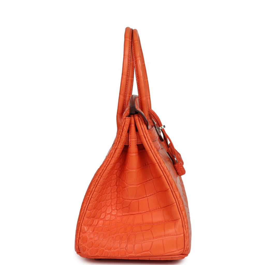 Hermes Birkin 30 Orange Poppy Matte Alligator Palladium Hardware
