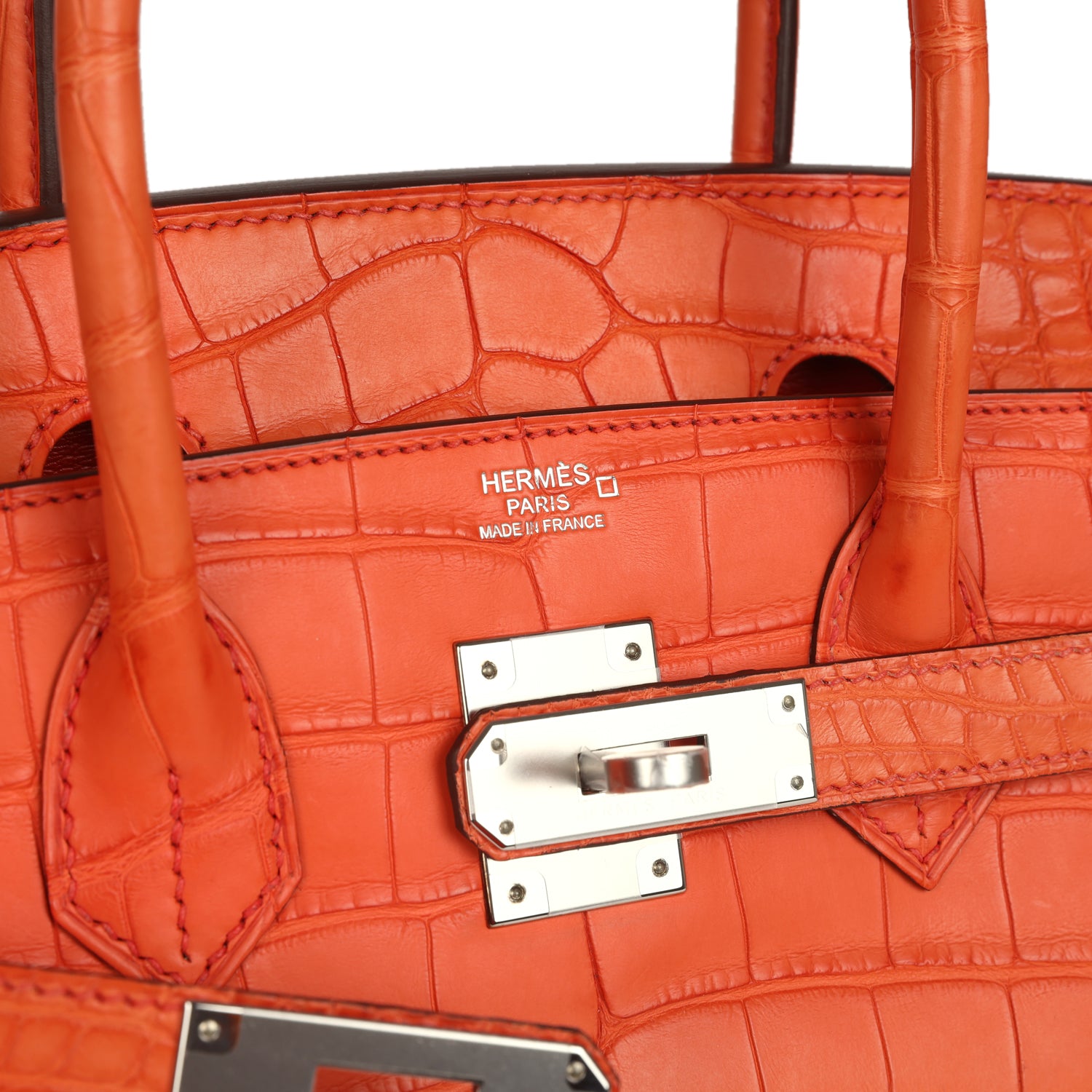 Hermes Birkin 30 Orange Poppy Matte Alligator Palladium Hardware