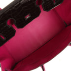 Hermes Special Order (HSS) Birkin 35 Rose Pourpre and Black Shiny Porosus Crocodile Palladium Hardware