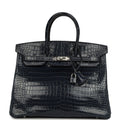 Hermes Birkin 35 Bleu Abysse Shiny Porosus Crocodile Palladium Hardware