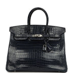 Hermes Birkin 35 Bleu Abysse Shiny Porosus Crocodile Palladium Hardware