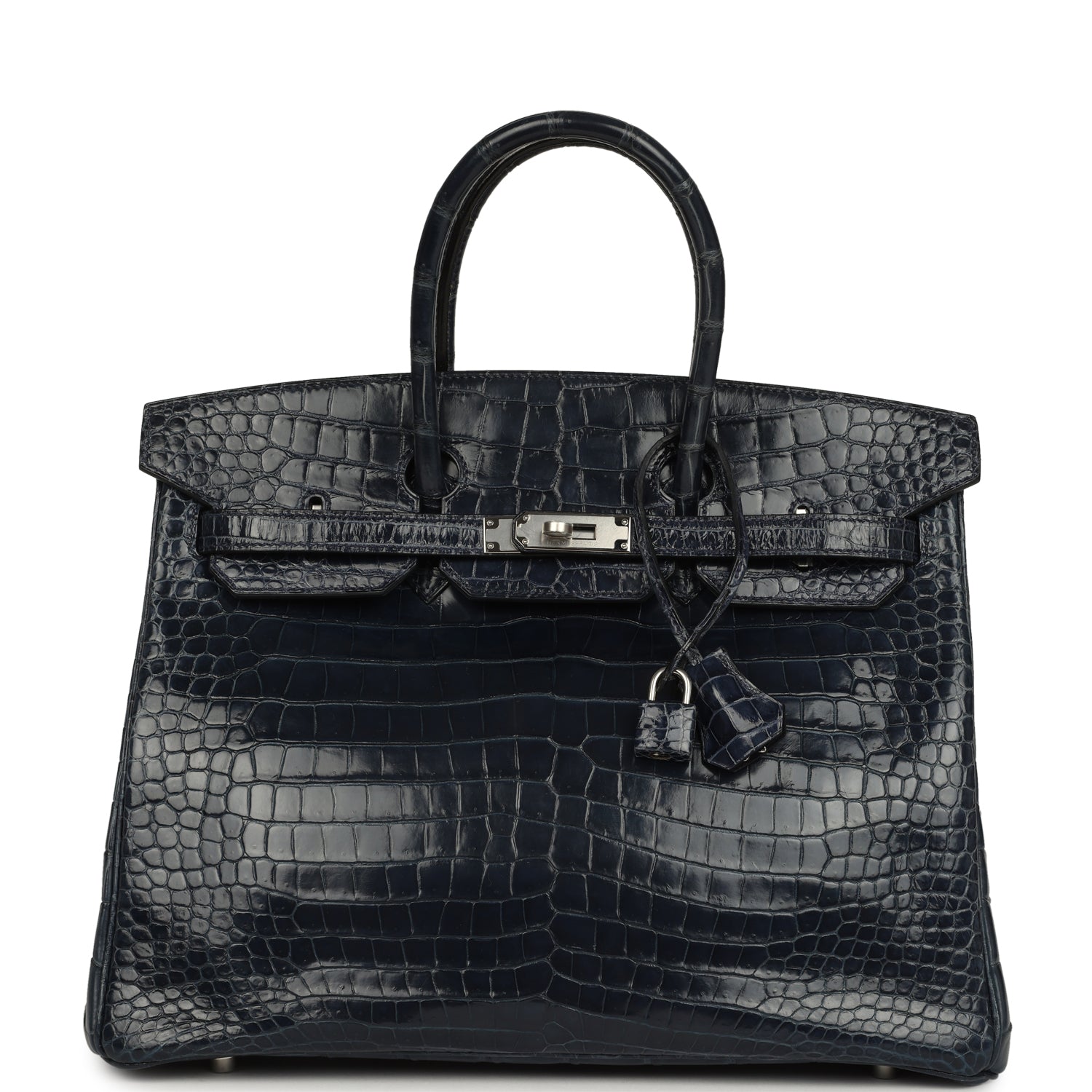 Hermes Birkin 35 Bleu Abysse Shiny Porosus Crocodile Palladium Hardware