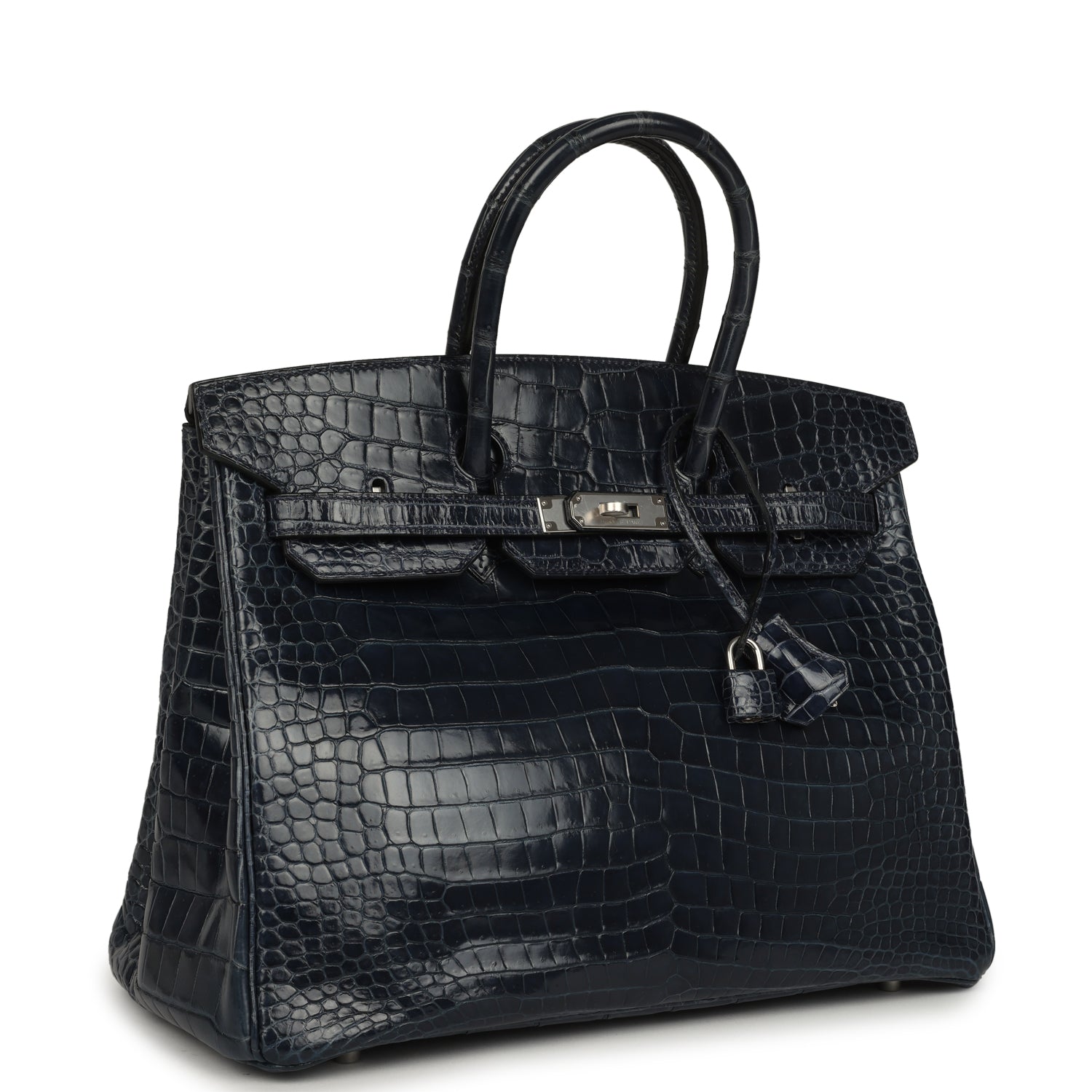 Hermes Birkin 35 Bleu Abysse Shiny Porosus Crocodile Palladium Hardware