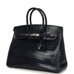 Hermes Birkin 35 Bleu Abysse Shiny Porosus Crocodile Palladium Hardware