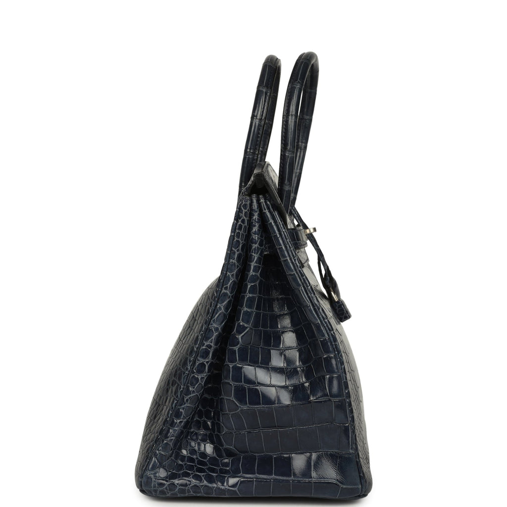 Hermes Birkin 35 Bleu Abysse Shiny Porosus Crocodile Palladium Hardware