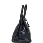 Hermes Birkin 35 Bleu Abysse Shiny Porosus Crocodile Palladium Hardware