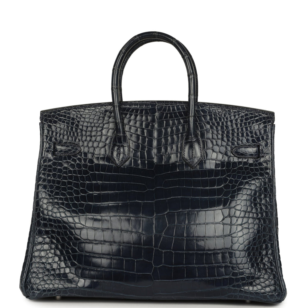 Hermes Birkin 35 Bleu Abysse Shiny Porosus Crocodile Palladium Hardware