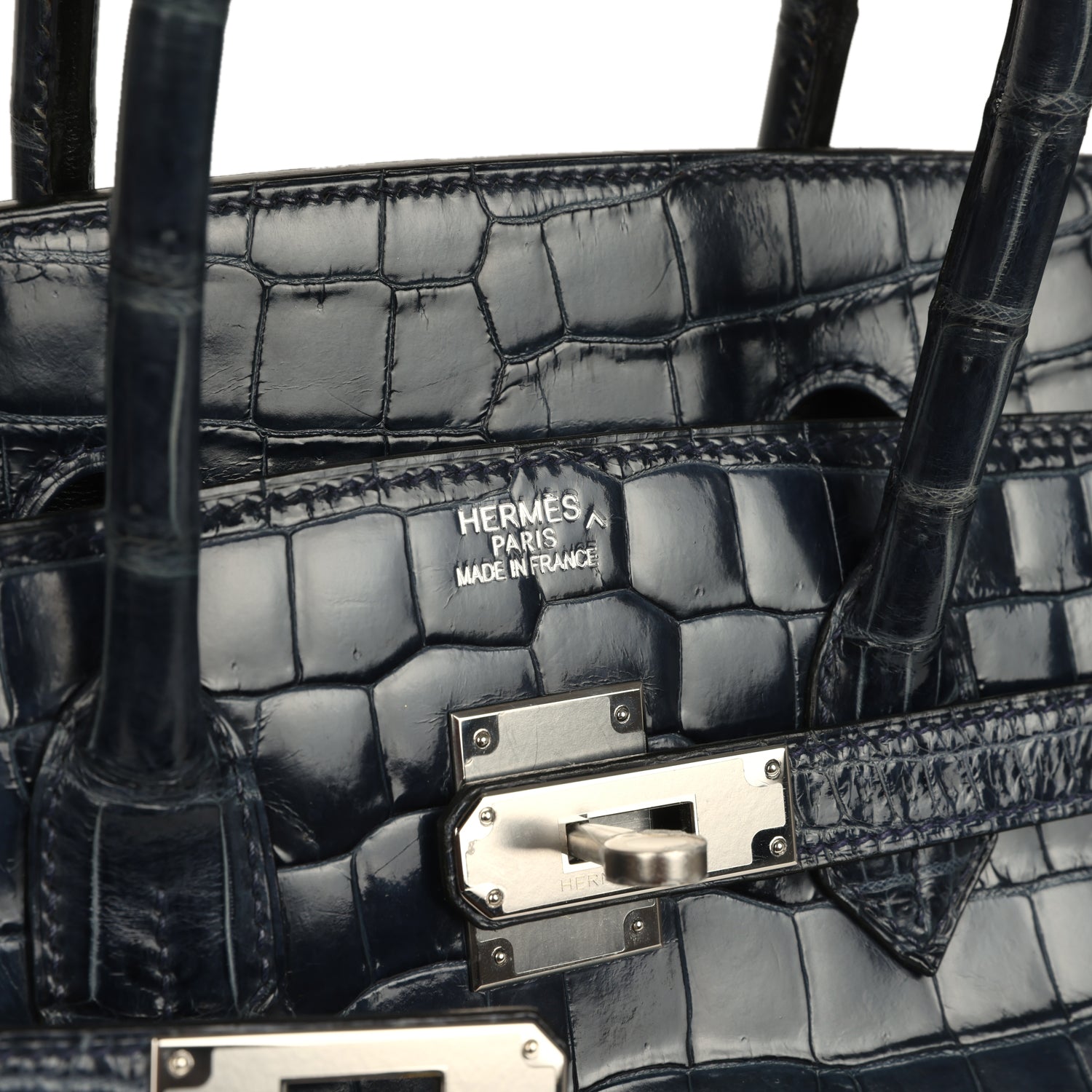 Hermes Birkin 35 Bleu Abysse Shiny Porosus Crocodile Palladium Hardware