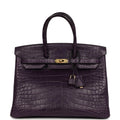 Hermes Birkin 35 Amethyst Matte Alligator Gold Hardware