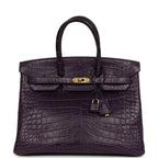 Hermes Birkin 35 Amethyst Matte Alligator Gold Hardware
