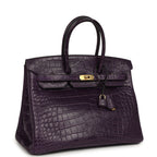 Hermes Birkin 35 Amethyst Matte Alligator Gold Hardware