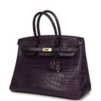 Hermes Birkin 35 Amethyst Matte Alligator Gold Hardware