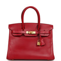 Hermes Birkin 30 Rouge Vif Tadelakt Gold Hardware
