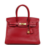 Hermes Birkin 30 Rouge Vif Tadelakt Gold Hardware