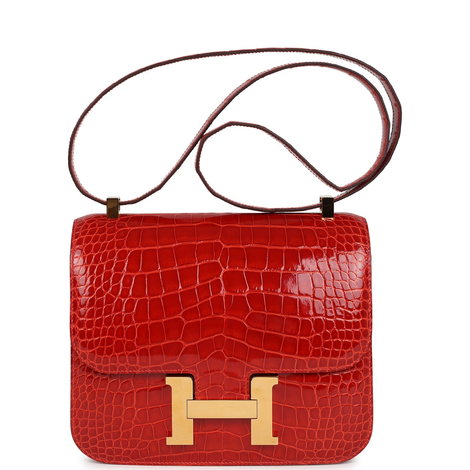 Hermes Constance 24 Geranium Shiny Alligator Gold Hardware