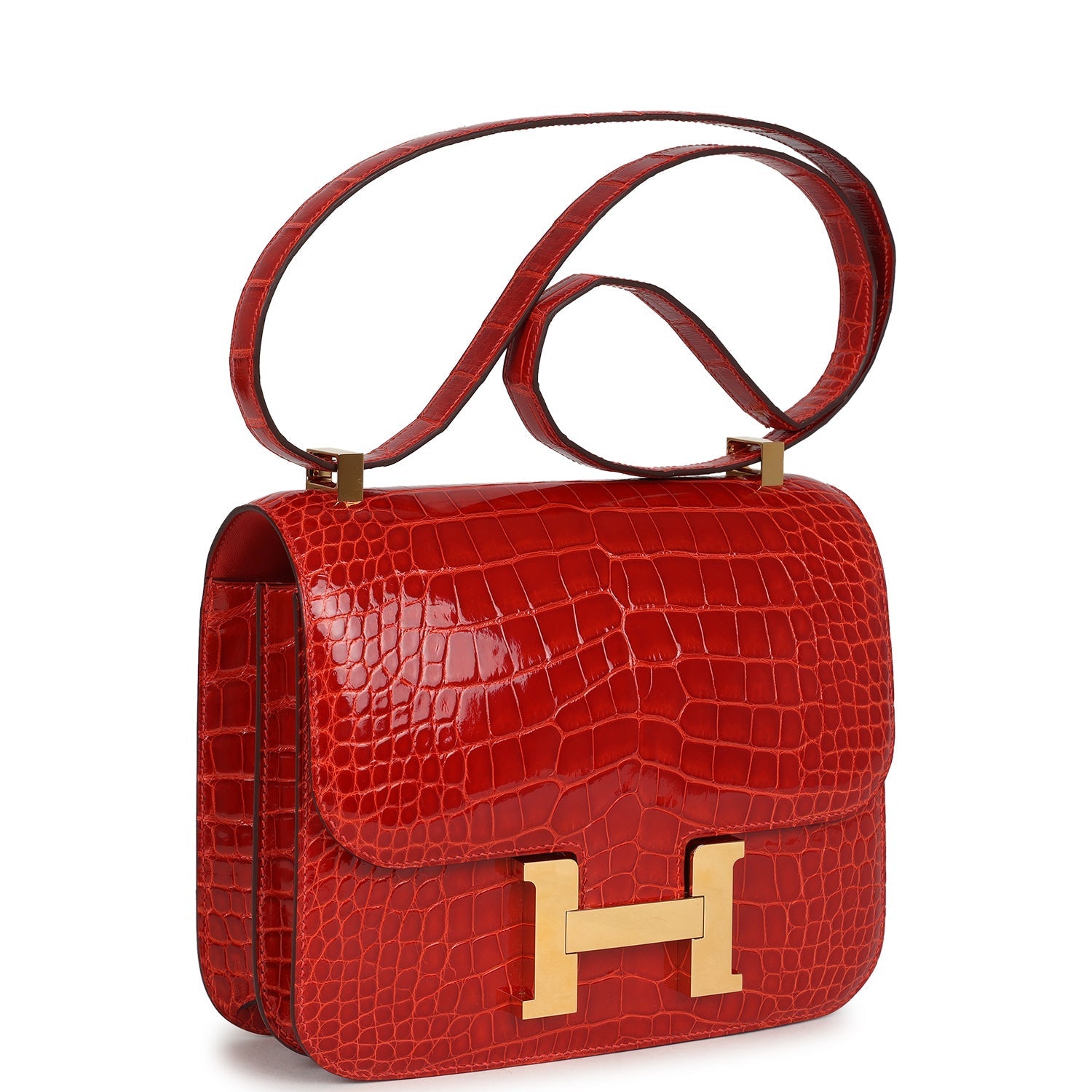 Hermes Constance 24 Geranium Shiny Alligator Gold Hardware