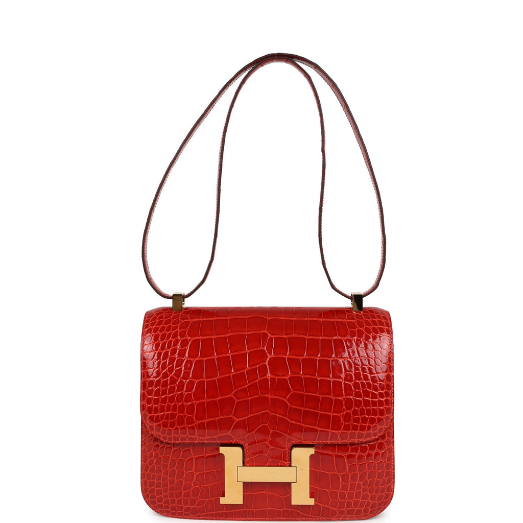Hermes Constance 24 Geranium Shiny Alligator Gold Hardware