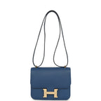 Hermes Constance 18 Bleu Tie Chevre Mysore Permabrass Hardware