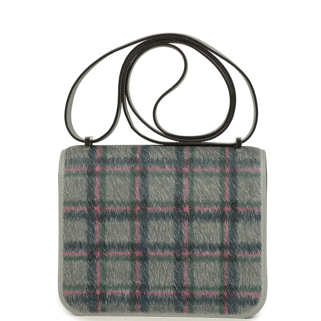 Hermes Constance 18 Tartan Bleu Glacier Swift Palladium Hardware