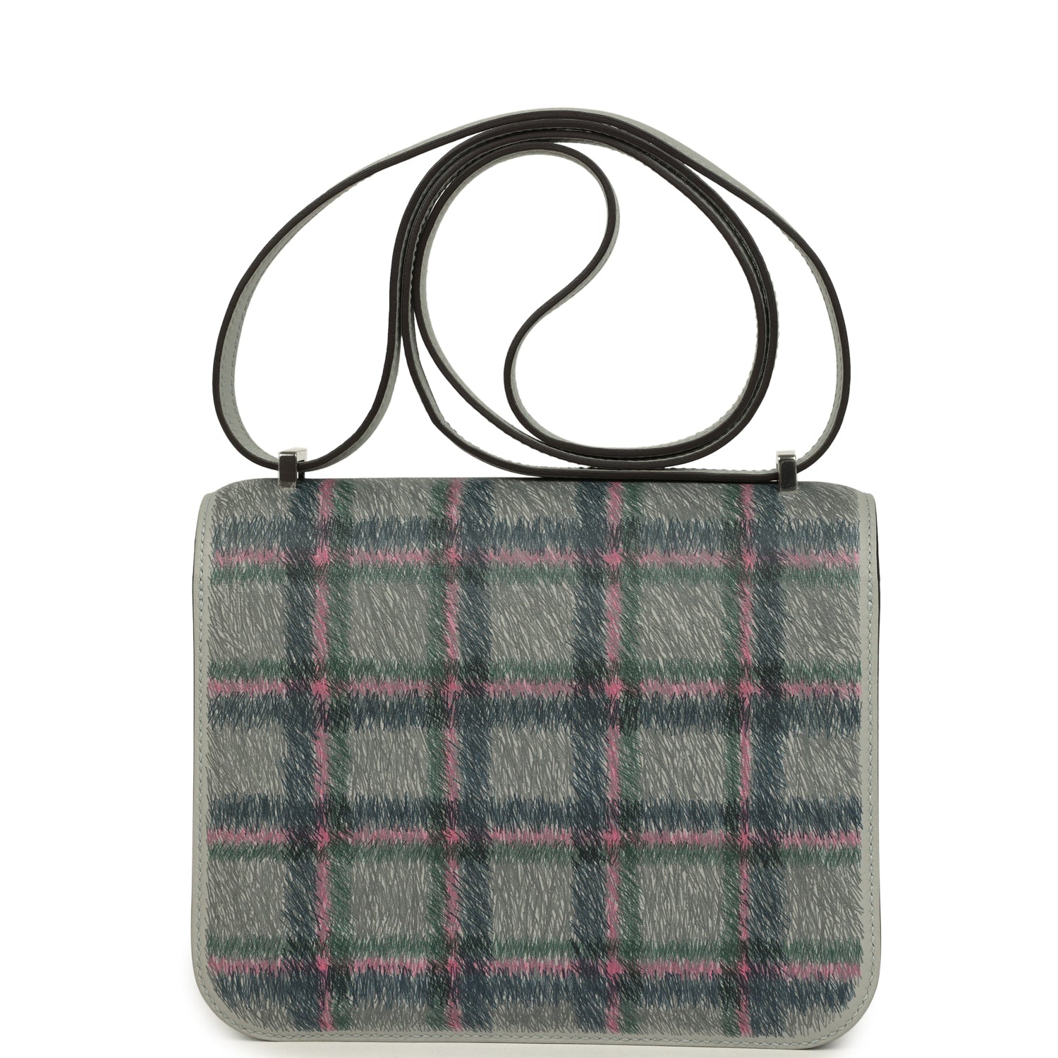 Hermes Constance 18 Tartan Bleu Glacier Swift Palladium Hardware