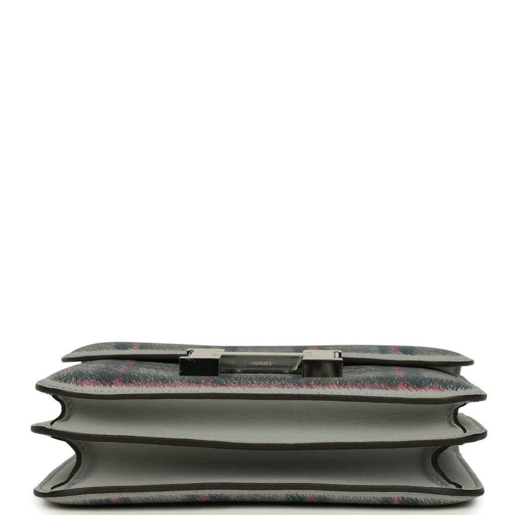 Hermes Constance 18 Tartan Bleu Glacier Swift Palladium Hardware