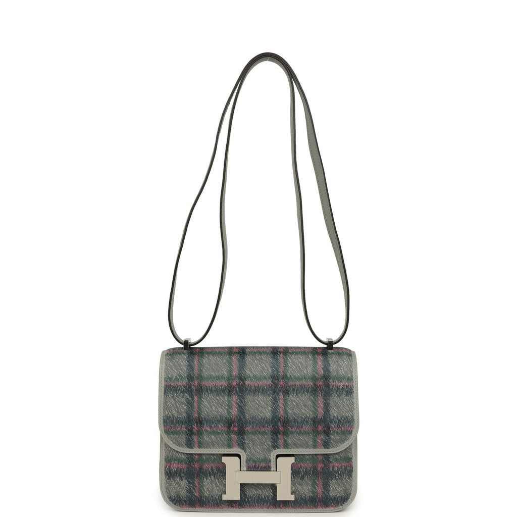 Hermes Constance 18 Tartan Bleu Glacier Swift Palladium Hardware