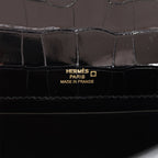 Hermes Kelly Pochette Black Shiny Alligator Gold Hardware
