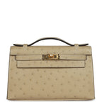 Hermes Kelly Pochette Trench Ostrich Gold Hardware