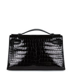 Hermes Kelly Pochette Black Shiny Porosus Crocodile Gold Hardware