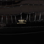 Hermes Kelly Pochette Black Shiny Porosus Crocodile Gold Hardware