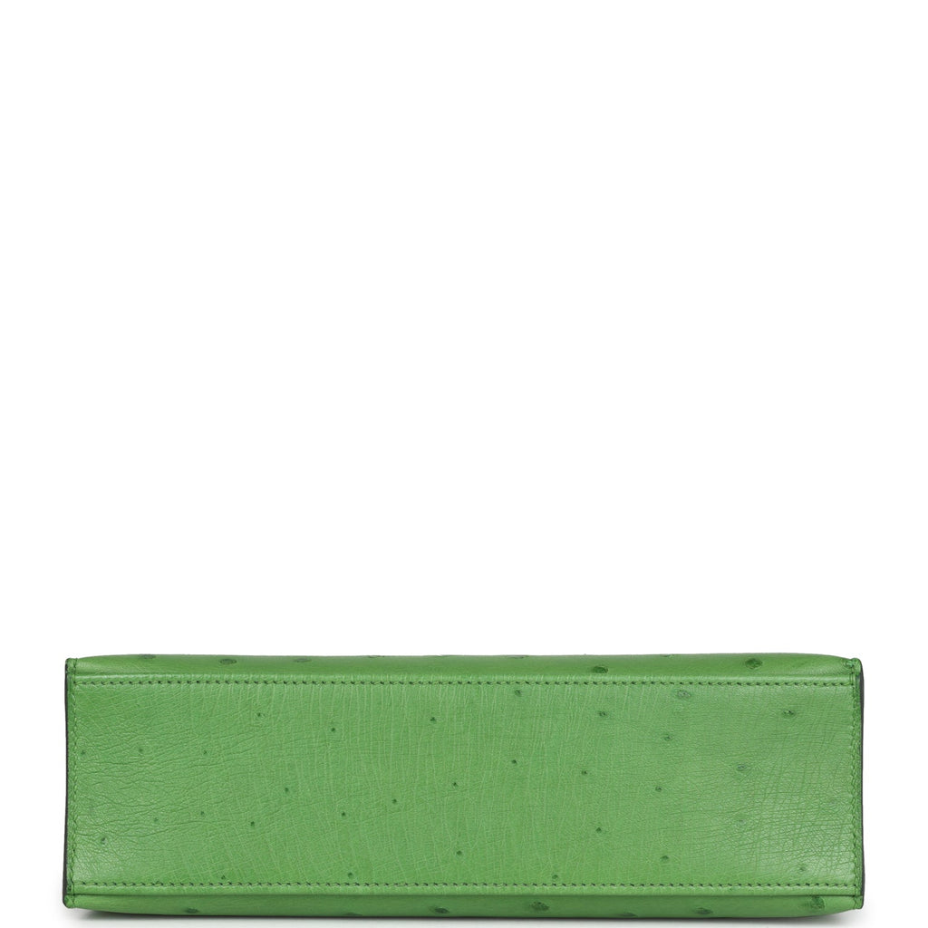 Hermes Kelly Pochette Vert Yucca Ostrich Palladium Hardware