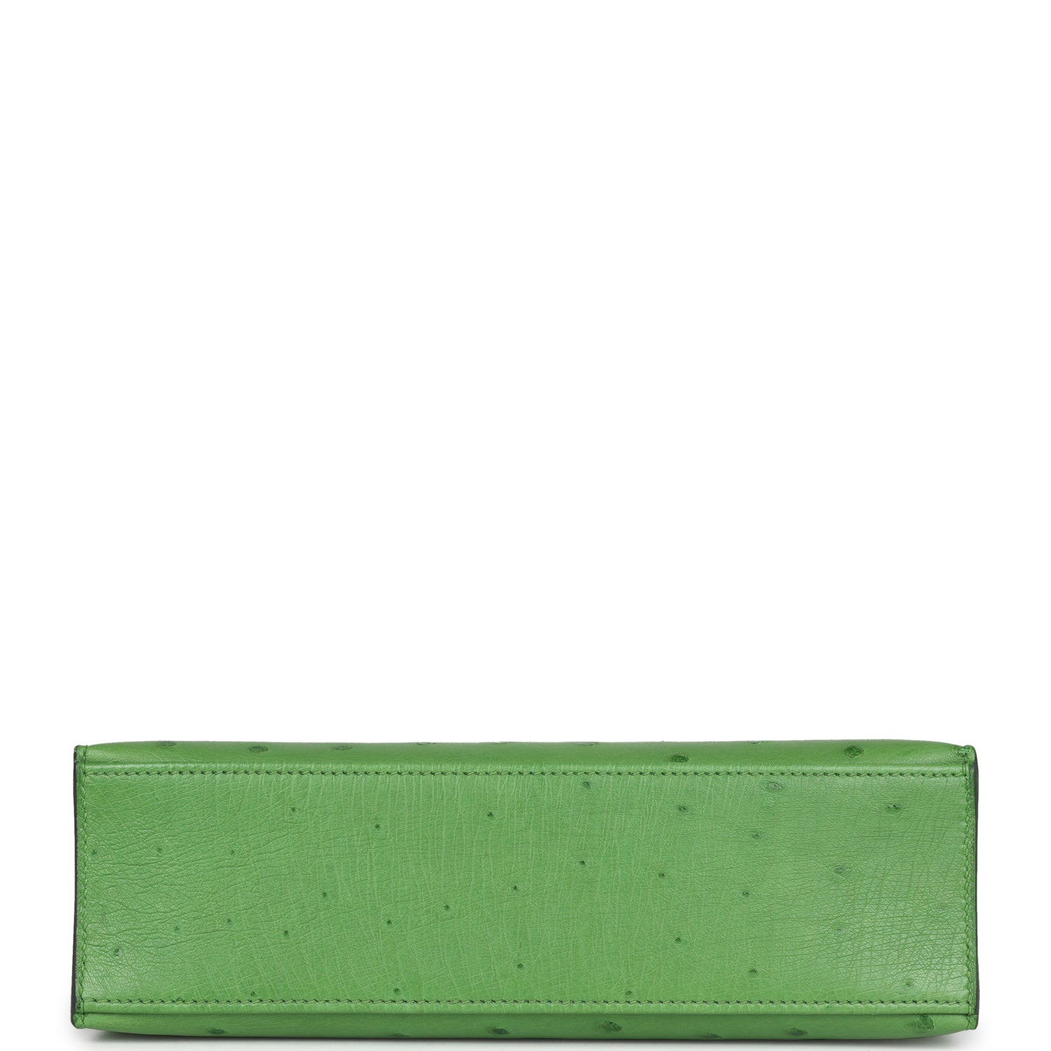 Hermes Kelly Pochette Vert Yucca Ostrich Palladium Hardware