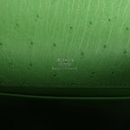 Hermes Kelly Pochette Vert Yucca Ostrich Palladium Hardware