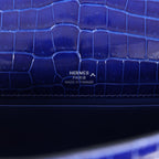 Hermes Kelly Pochette Bleu Electric Shiny Porosus Crocodile Palladium Hardware