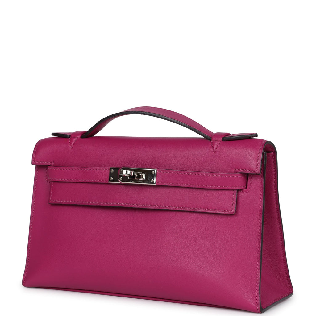 Hermes Kelly Pochette Rose Pourpre Swift Palladium Hardware