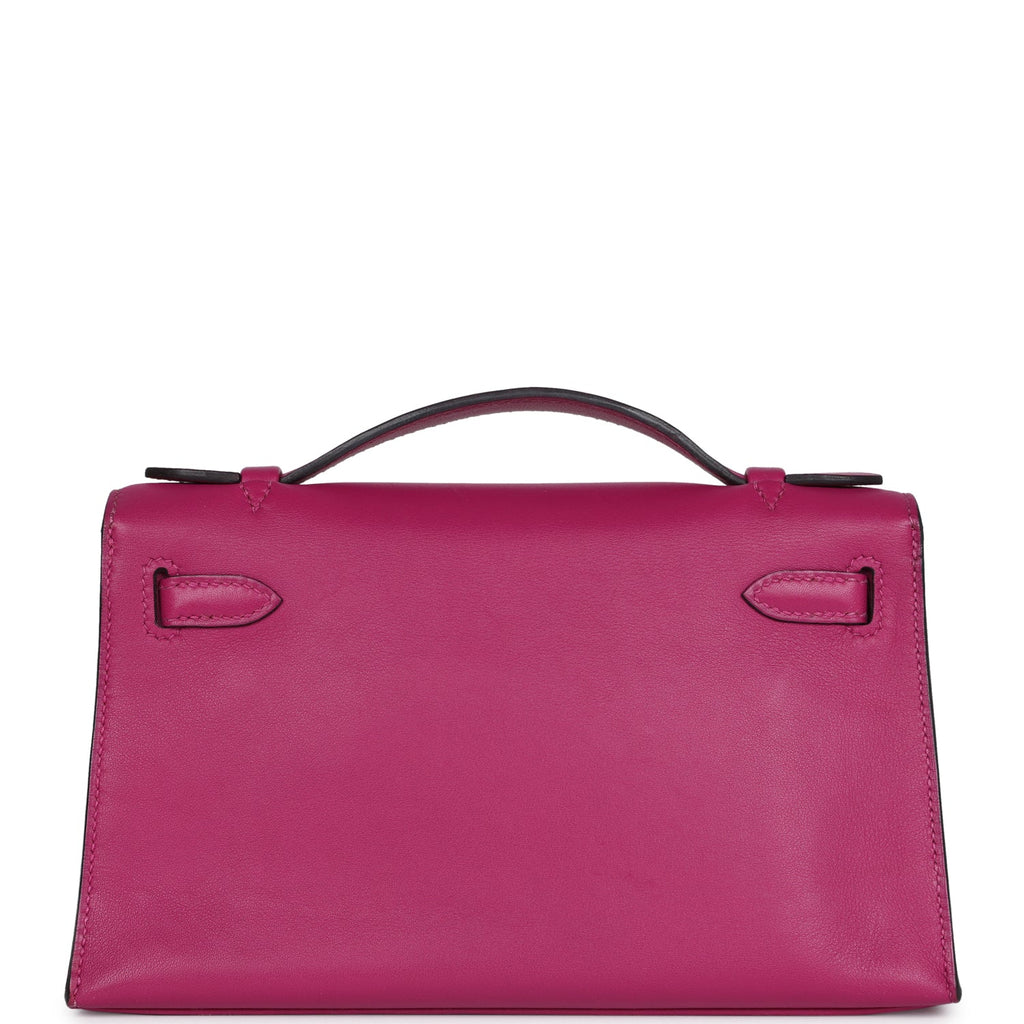 Hermes Kelly Pochette Rose Pourpre Swift Palladium Hardware