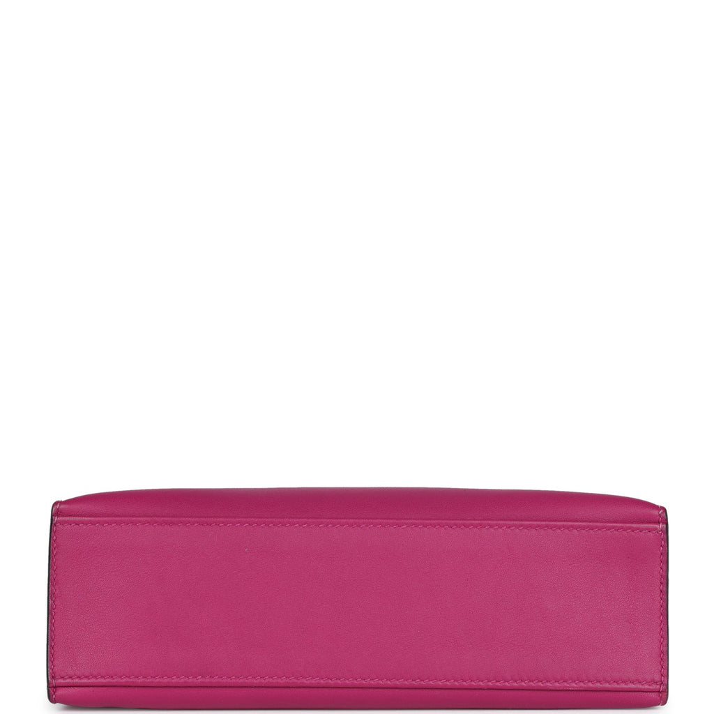 Hermes Kelly Pochette Rose Pourpre Swift Palladium Hardware