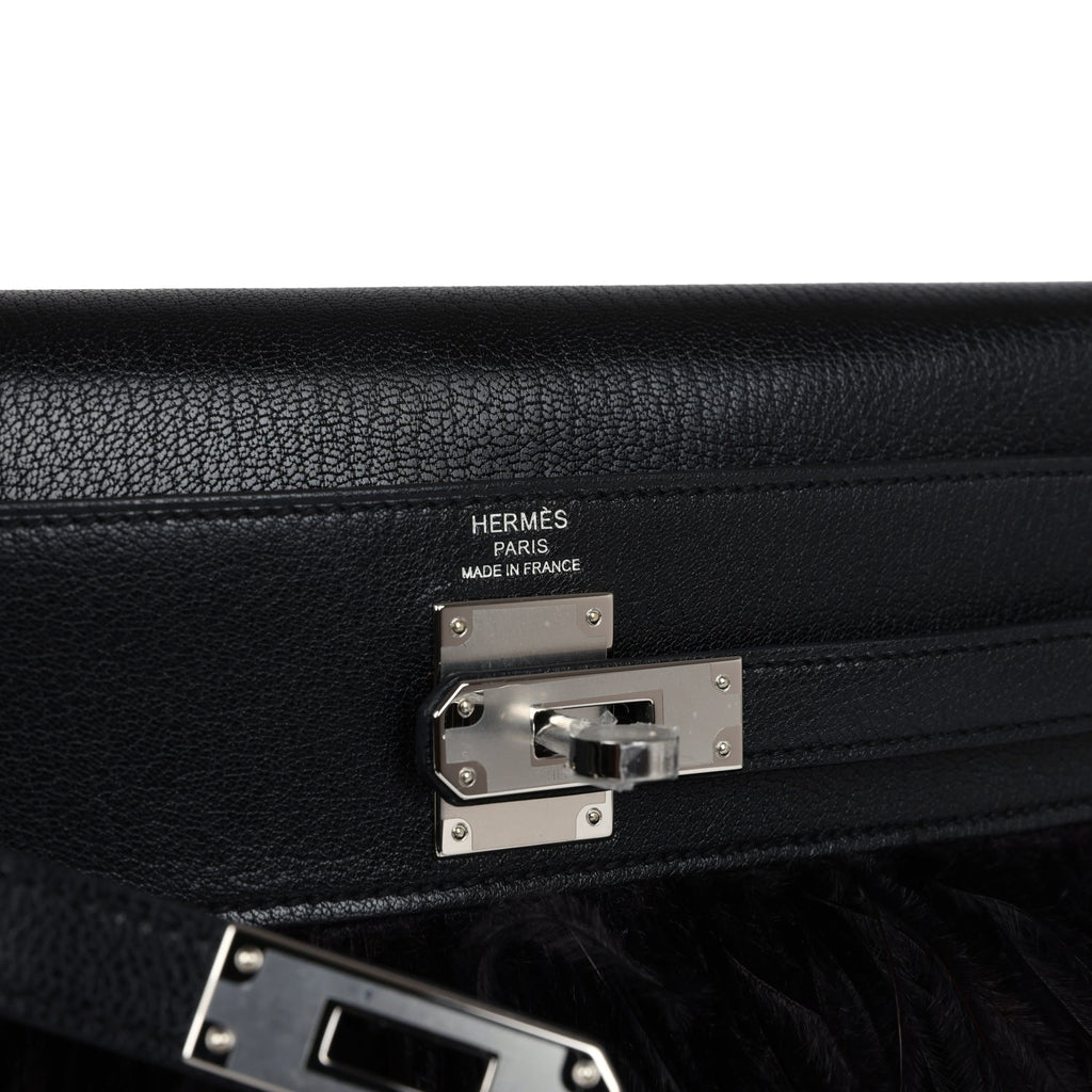 Hermes Kelly Elan Foile Chevre Chamkila and Ostrich Feather Palladium Hardware