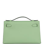 Hermes Kelly Pochette Vert Criquet Swift Palladium Hardware