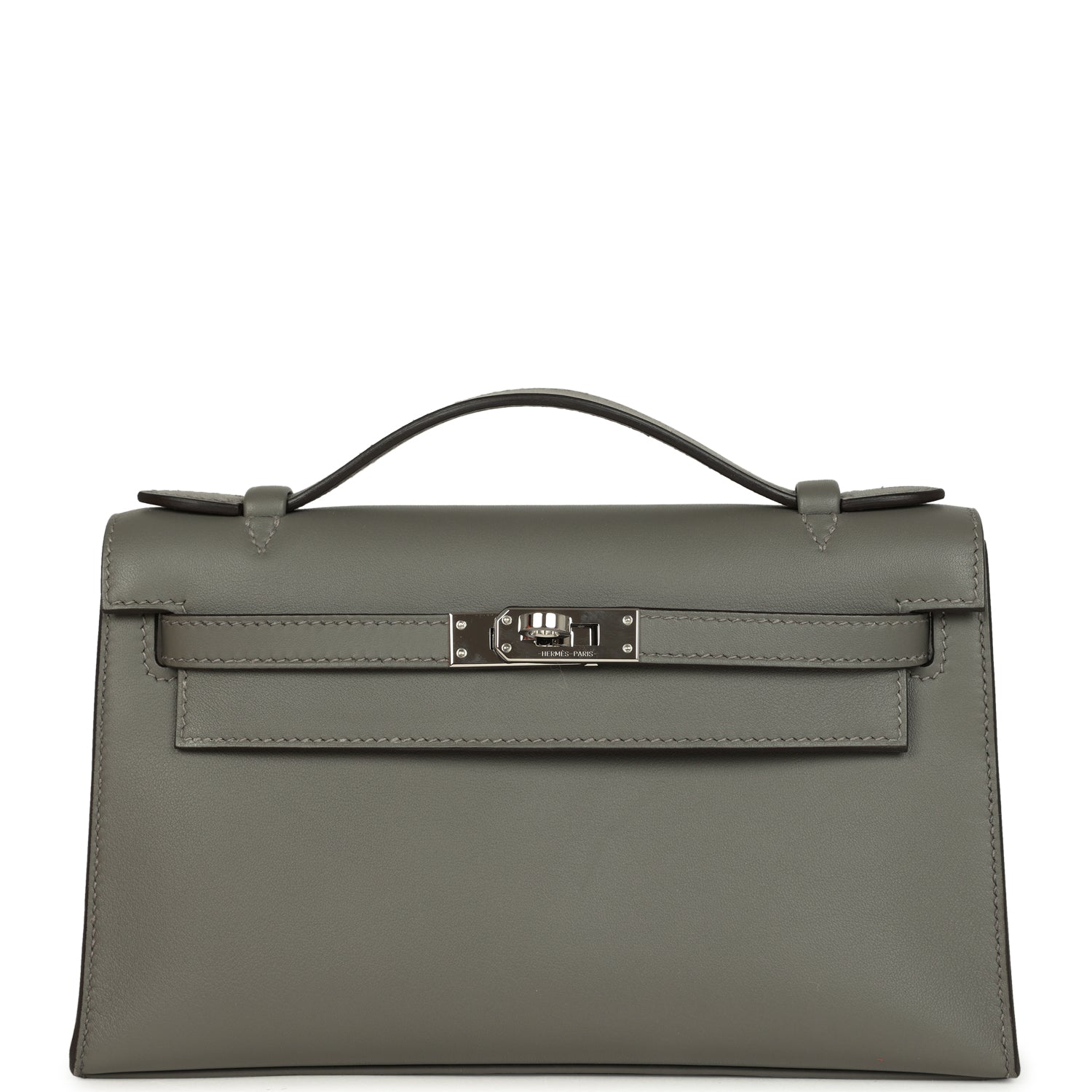 Hermes Kelly Pochette Gris Meyer Swift Paladium Hardware