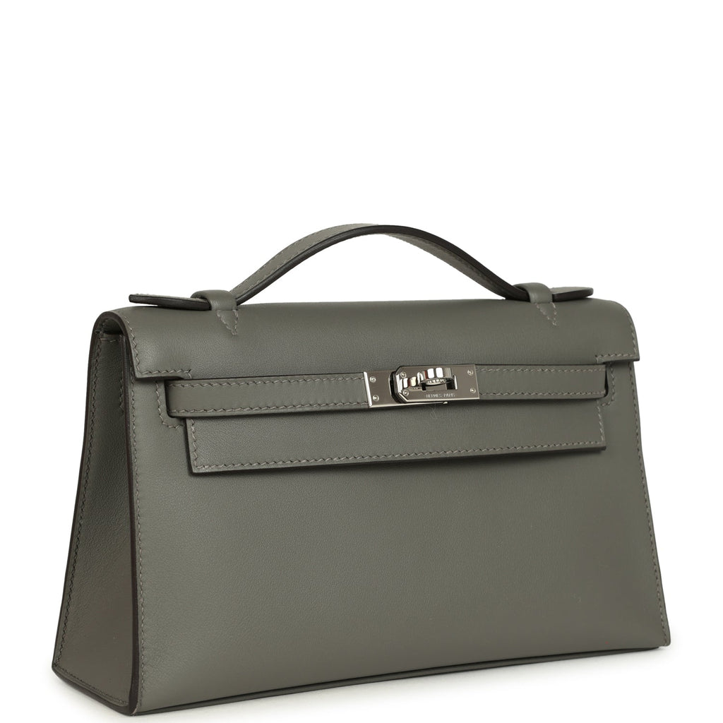 Hermes Kelly Pochette Gris Meyer Swift Paladium Hardware