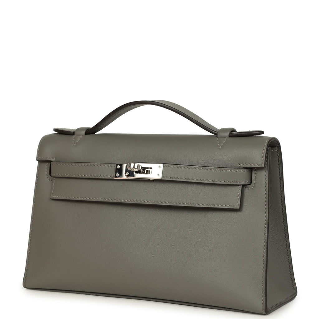 Hermes Kelly Pochette Gris Meyer Swift Paladium Hardware